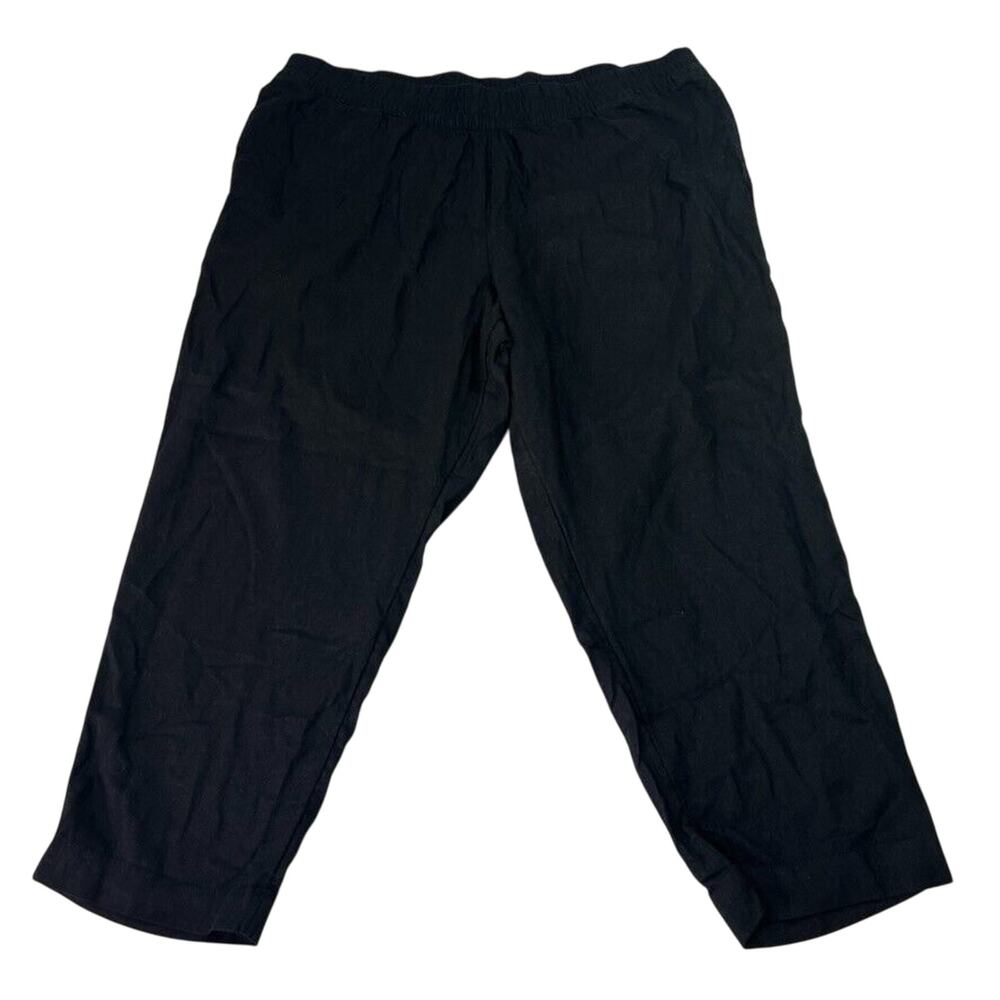 Old Navy Women's Pants Plus Size XXL Black High Rise Straight Linen-Blend